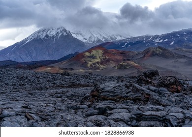 Active lava flow against the background of the Ostry Tolbachik volcano - Kamchatka, Russia. - Shutterstock ID 1828866938