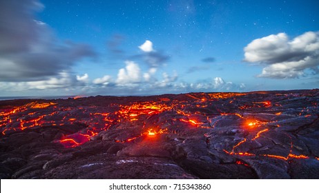 Active Lava Flow And Cracks
