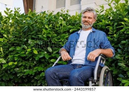 Similar – Image, Stock Photo Joyful wheelchair user with assistant enjoying outdoors