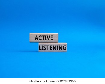 Active Listening Symbol. Wooden Blocks With Words Active Listening. Beautiful Blue Background. Business And Active Listening Concept. Copy Space.