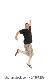 active man jumping on white background