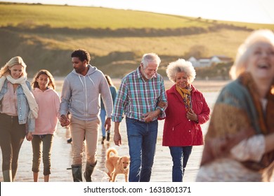 Active Multi-Generation Family With Dog Walking Along Shore On Winter Beach Vacation - Powered by Shutterstock