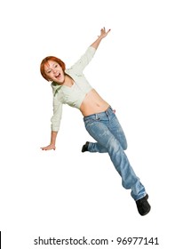 Active Parkour Red Girl Jumping In The Studio