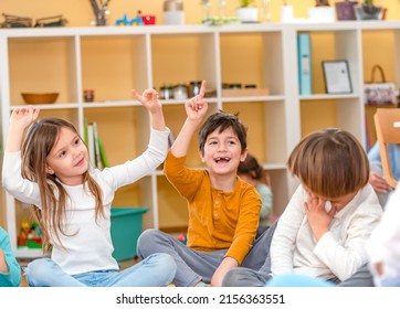 Active Preschool Children Interacting With Their Teacher. Teacher-child Relationships – Early Learning.  Healthy Learning Environment