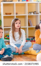 Active Preschool Children Interacting With Their Teacher. Teacher-child Relationships – Early Learning.  Healthy Learning Environment