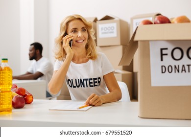 Active Productive Woman Calling From Charitable Organization Office