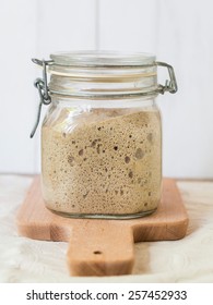 Active Rye Sourdough Starter In A Jar.