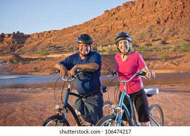 Active Senior Couple On A Bike Ride In Southwest U.S.