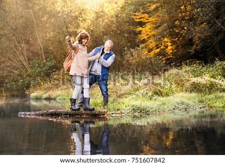 Similar – Image, Stock Photo Autumn lake scenery with colorful trees