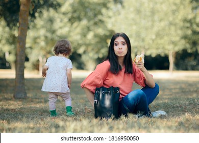 Active Toddler Refusing Meal And Running Away From Mom