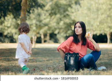 Active Toddler Refusing Meal And Running Away From Mom