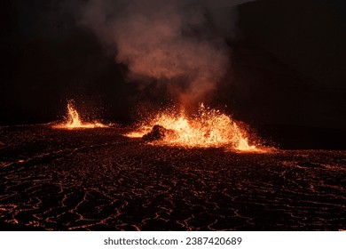 Active volcano Iceland erupting, eruption, earthquake 