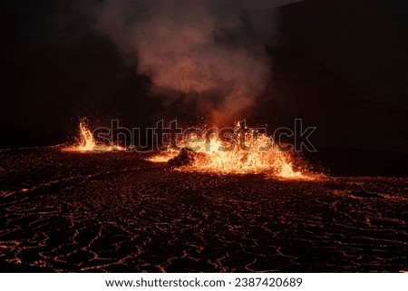 Active volcano Iceland erupting, eruption, earthquake 