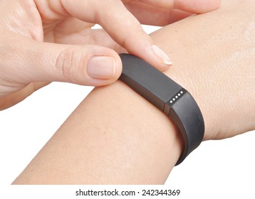 Activity tracker on a woman's wrist