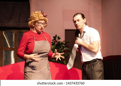 Actor And Actress Play Comedy Show Play On The Theater Stage