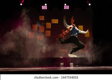 Actor Dancer Young Man Performs In The Theater On Stage In A Retro Dance Musical Show