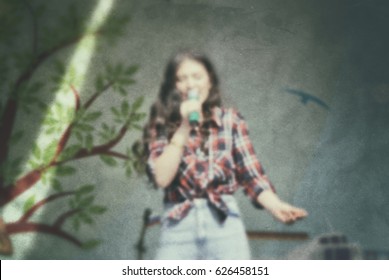 Actor skill - performance people on stage. Blurred background-scenario art. Performer- retro photo.
