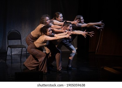 Actors and actresses play a modern lyrical performance of the theater stage show - Shutterstock ID 1905059638