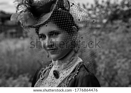 Image, Stock Photo young woman with flower wreath in her hair, wedding dreams