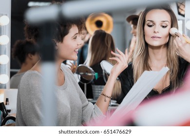 Actress At The Movie Backstage Memorazing Her Role With Assistant