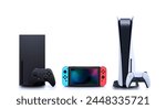 Actual Generation of gamming consoles and controllers on white background