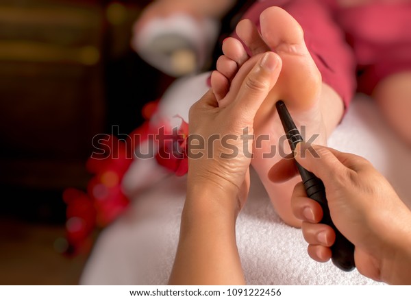 Acupressure,\
reflexology. Natural medicine, reflexology, acupressure foot\
massager oppresses energy flow\
points