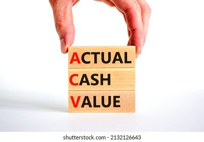 ACV actual cash value symbol. Concept words ACV actual cash value on blocks on a beautiful white table, white background. Businessman hand. Business and ACV actual cash value concept. Copy space. - Shutterstock ID 2132126643