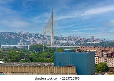 Ada Bridge Pylon Belgrade Serbia Cityscape Summer Day