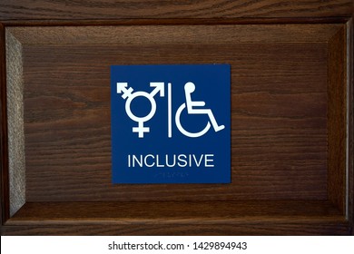 ADA Compliant Gender Inclusive Symbol Restroom Wall Sign With Wheelchair Symbol And Braille
