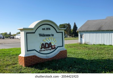 ADA, MINNESOTA - 5 OCT 2021: Welcome To Ada Sign At The Town Limits.