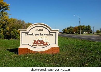 ADA, MINNESOTA - 5 OCT 2021: Thank You For Coming To Ada Sign At The Town Limits.