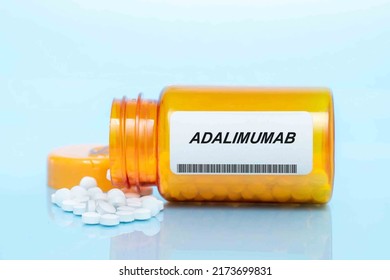 Adalimumab Drug In Prescription Medication  Pills Bottle