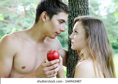 Adam And Eve With A Red Apple