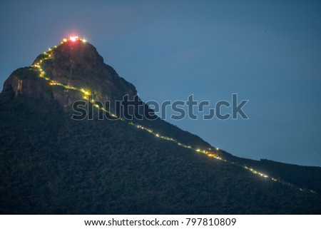 Adam's Peak (Sri Pada) Mountain at night in Sri lanka