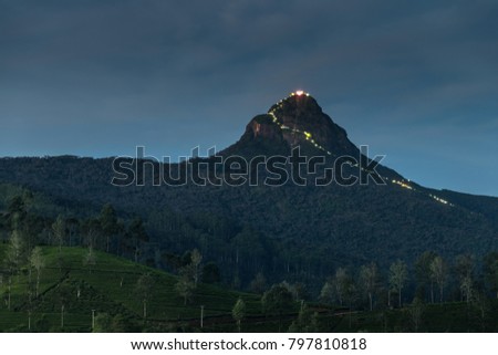 Adam's Peak (Sri Pada) Mountain at night in Sri lanka