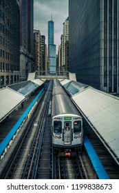 Adams Wabash Train Line Towards Chicago Loop In Chicago