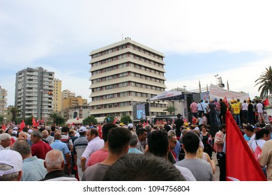 Adana - Turkey. 20 May 2018.  Speech Of Mr.Muharrem Ince, Head Of The Secularist Republican People's Party (CHP), From A Distance & Between Turkish Flags.