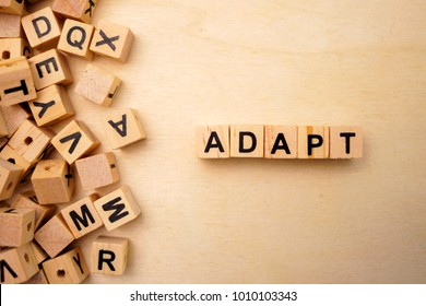 Adapt Word Cube On Wood Background