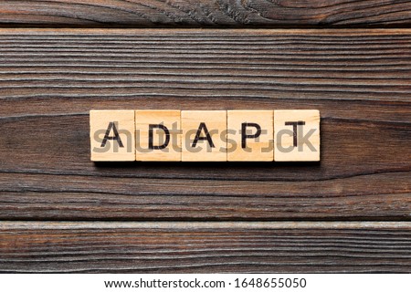 ADAPT word written on wood block. ADAPT text on wooden table for your desing, concept.