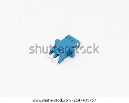 adapter for duplex mode fiber optic patch cord with flange on isolated white background