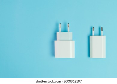 Adapters For Charging Smartphone With Usb Type C And A Connector On The Blue Background