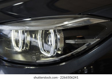 adaptive LED headlights. car detail close-up