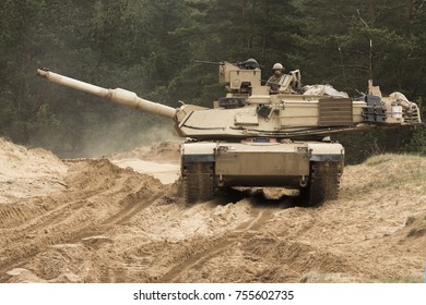 ADAZI, LATVIA - October 29, 2017 : American Tanks During Military Exercise In Adazi Polygon In Latvia; 29 October 2017