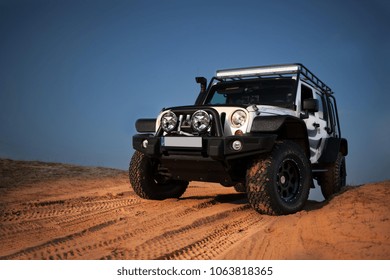 Adazi, LV - APR 1, 2016: Jeep Wrangler JK Unlimited Rubicon Recon in desert 