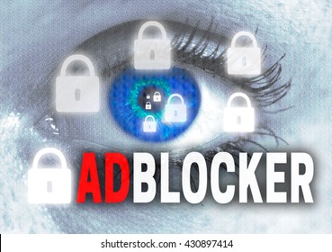 Adblocker Eye Looks At Viewer Concept.