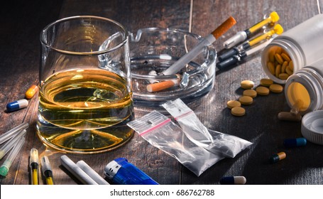 Addictive substances, including alcohol, cigarettes and drugs.