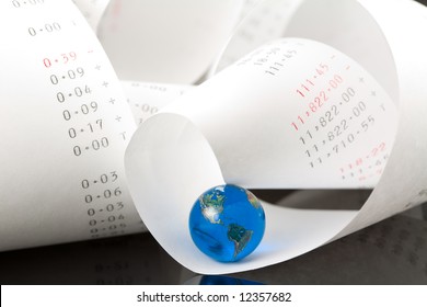 Adding Machine Tape With Bright Blue Globe