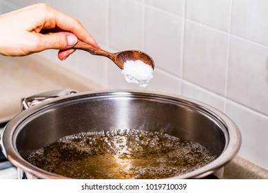 Adding Salt In Boiling Water, Cooking Soup