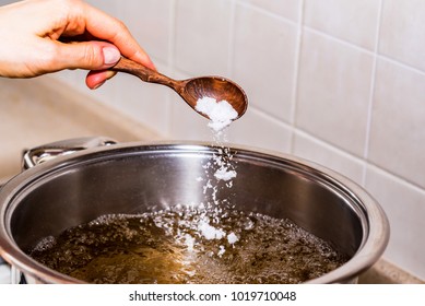 Adding Salt In Boiling Water, Cooking Soup