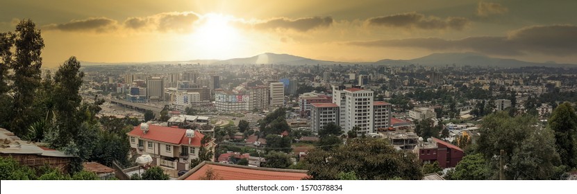 Addis Ababa, Ethiopia - October 2017: Panorama of the Capital City of Ethiopia, Addis Ababa